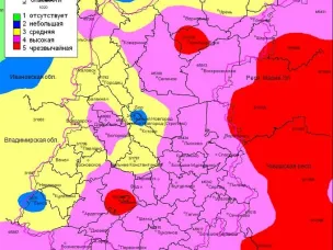 По данным ФГБУ «Верхне-Волжское УГМС», 05.10.2023 на территории области установился 4, местами 2, 3, 5 классы пожароопасности лесов и торфяников.